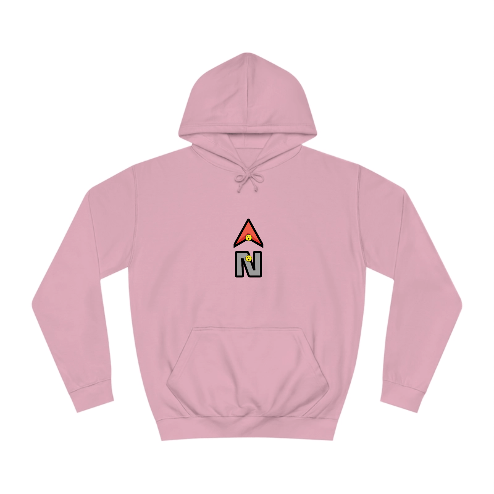 Custom College Hoodie – Add Your Photos, Text & Emojis Your Way in pink with graphic design on the front.