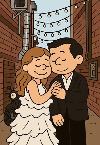 Custom Playing Cards – Upload, Cartoonize, Celebrate in a wedding-themed cartoon design with a happy couple.