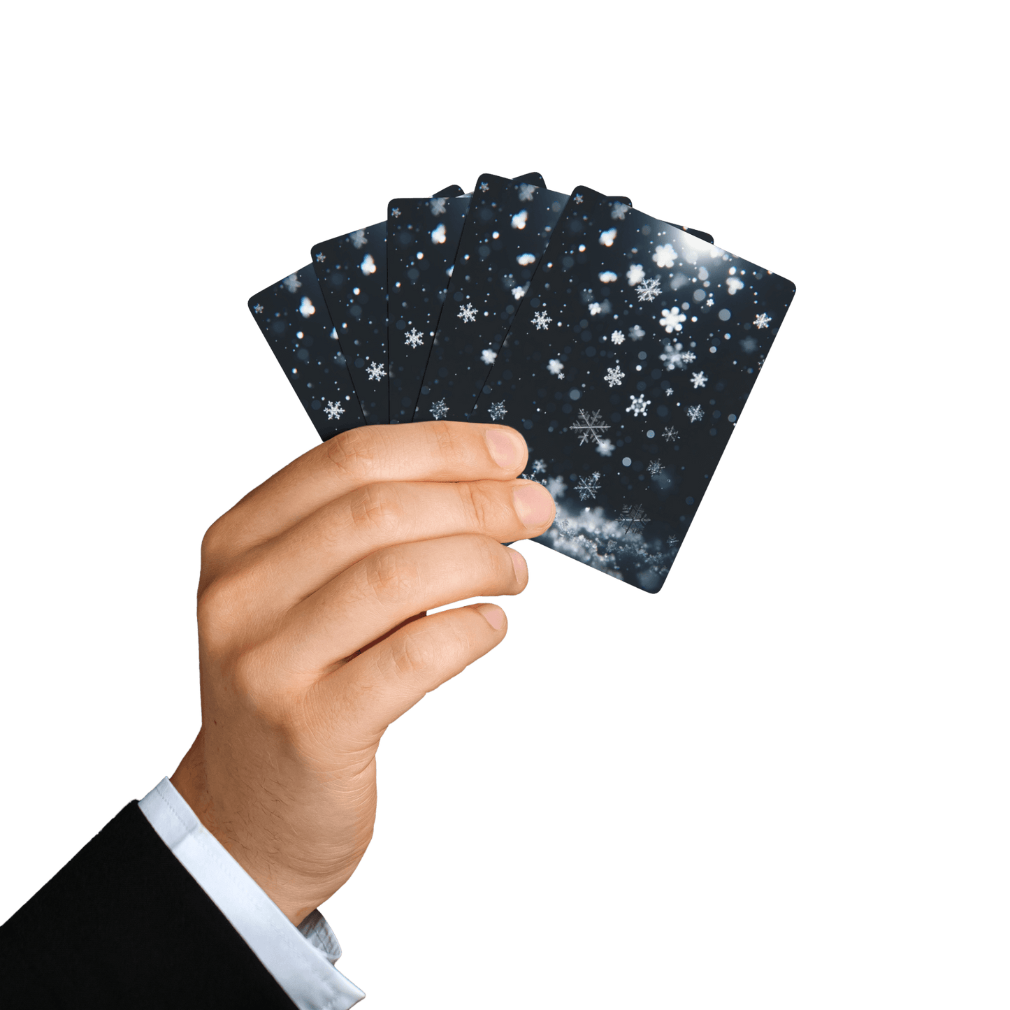 Custom Playing Cards – Upload, Cartoonize, Celebrate with festive snowflake design in hand.