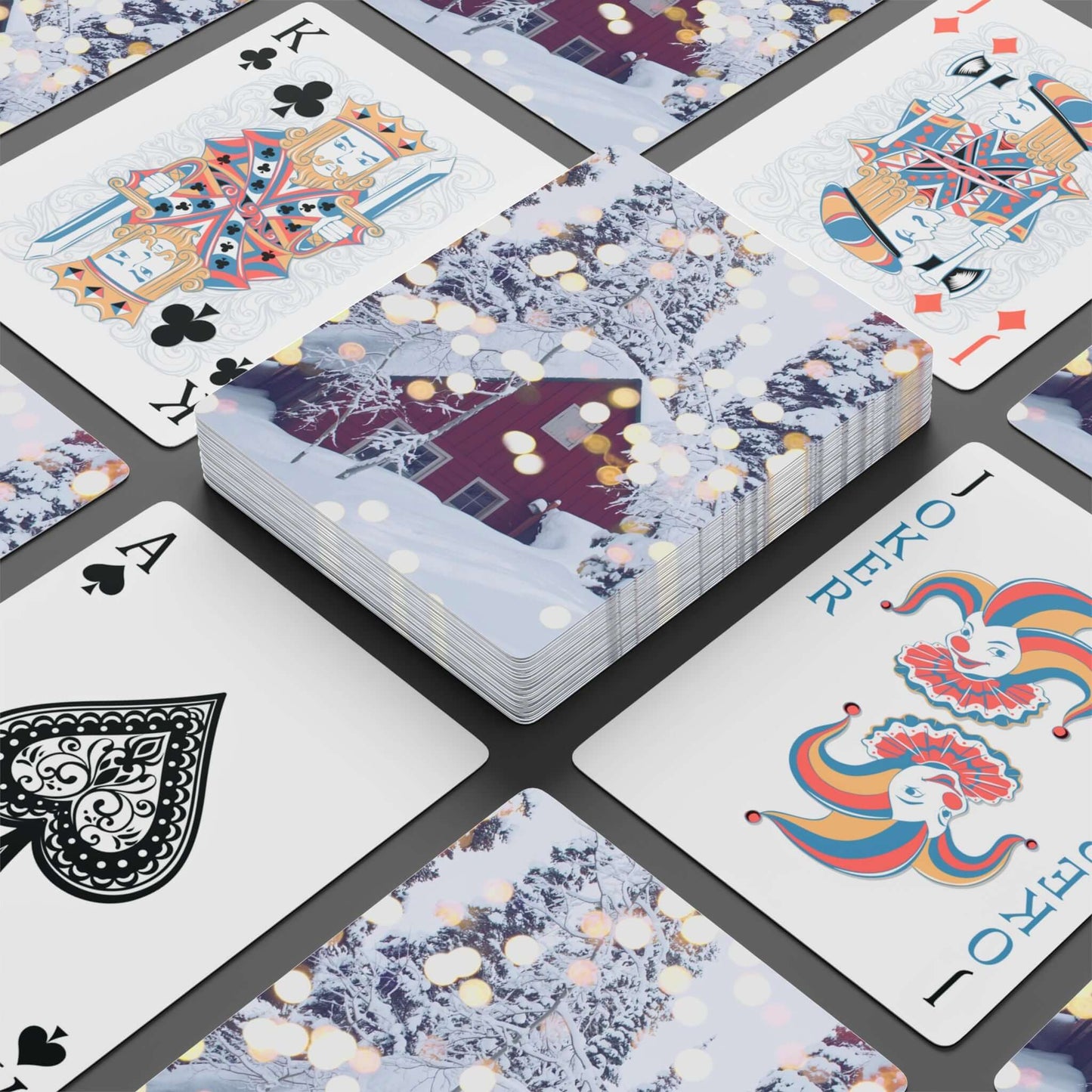 Custom Playing Cards – Upload, Cartoonize, Celebrate with festive winter designs and colorful faces on each card.