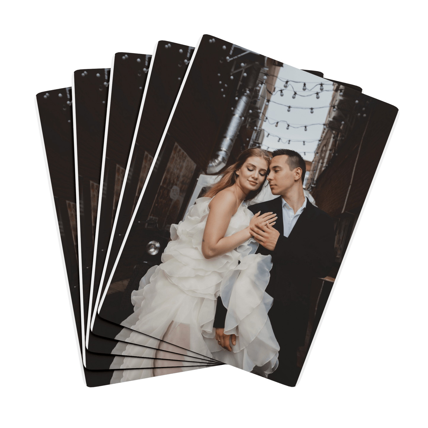Custom Playing Cards – Upload, Cartoonize, Celebrate featuring a romantic couple in a celebratory pose.