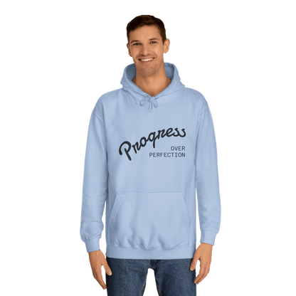 Custom College Hoodie – Add Your Photos, Text & Emojis Your Way worn by a smiling man in a light blue color.