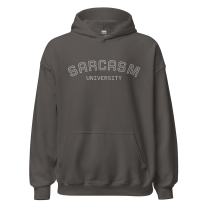 Custom College Hoodie – Your Mantra, Your Mood featuring a 'Sarcasm University' graphic in a cozy design.