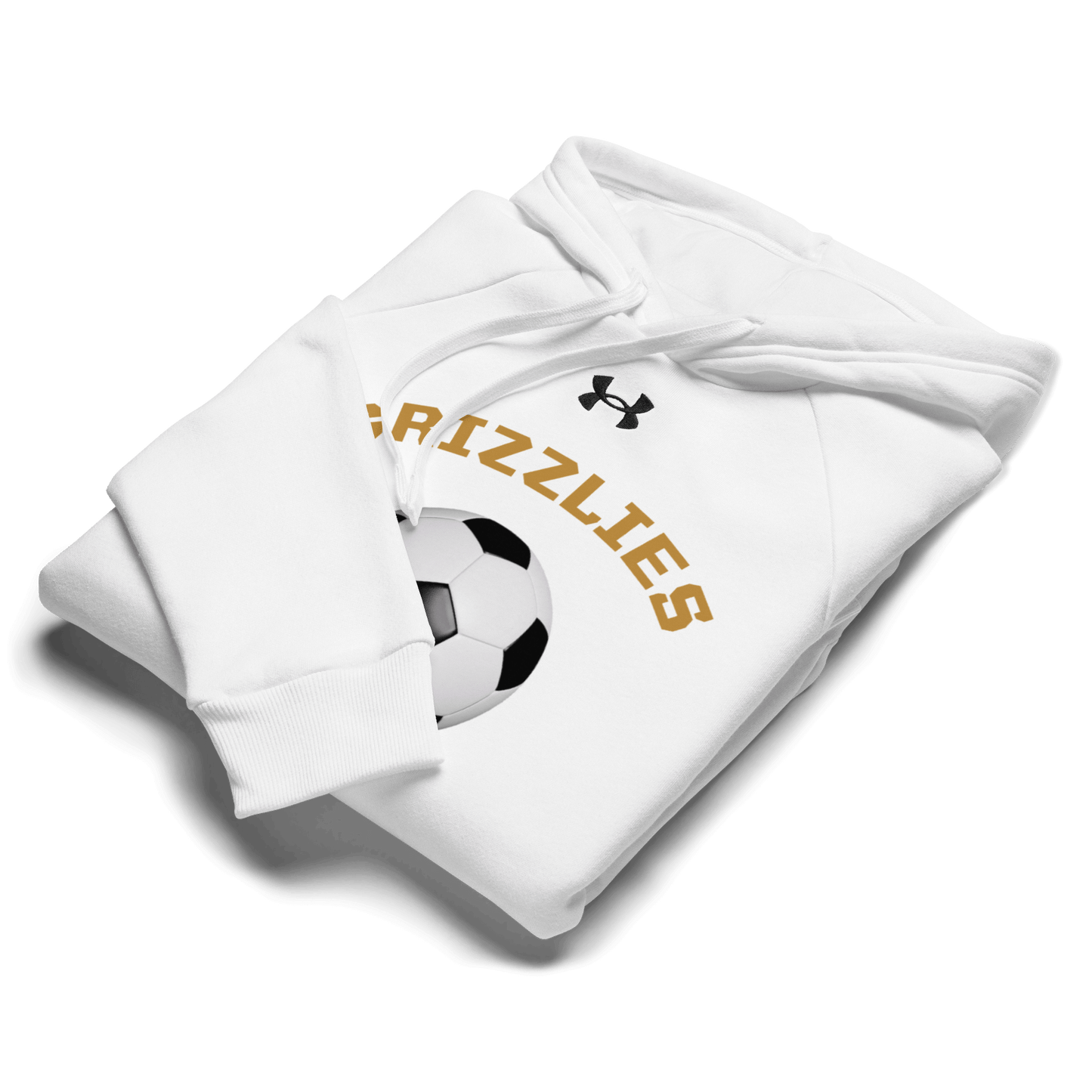 Sports Fan Hoodie with Custom Ball Sport & Team Name featuring a soccer design for Grizzlies.