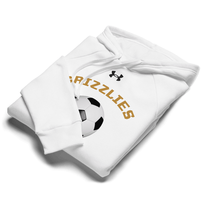 Sports Fan Hoodie with Custom Ball Sport & Team Name featuring a soccer design for Grizzlies.