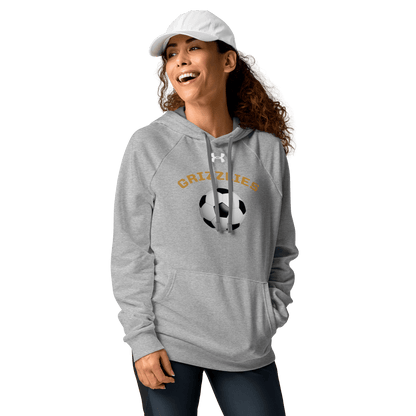 Sports Fan Hoodie with Custom Ball Sport & Team Name featuring a soccer design for enthusiastic fans.