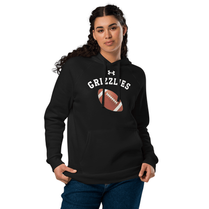 Sports Fan Hoodie with Custom Ball Sport & Team Name featuring a football design for Grizzlies fans.