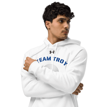 Sports Fan Hoodie with Custom Ball Sport & Team Name showcased on a model wearing a white hoodie.