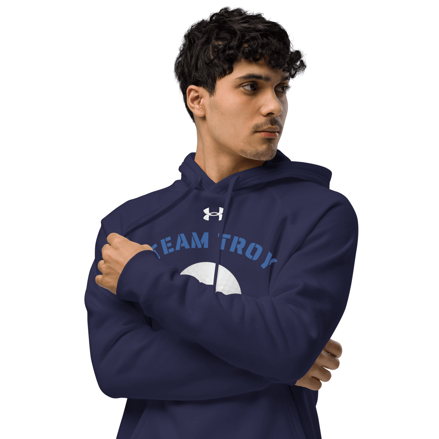 Sports Fan Hoodie with Custom Ball Sport & Team Name in navy blue, perfect for athletes and fans cheering on their team.