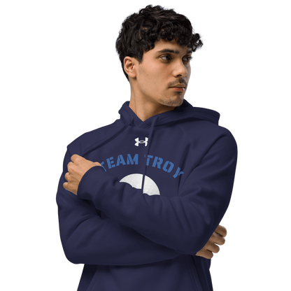 Sports Fan Hoodie with Custom Ball Sport & Team Name in navy blue, perfect for athletes and fans cheering on their team.