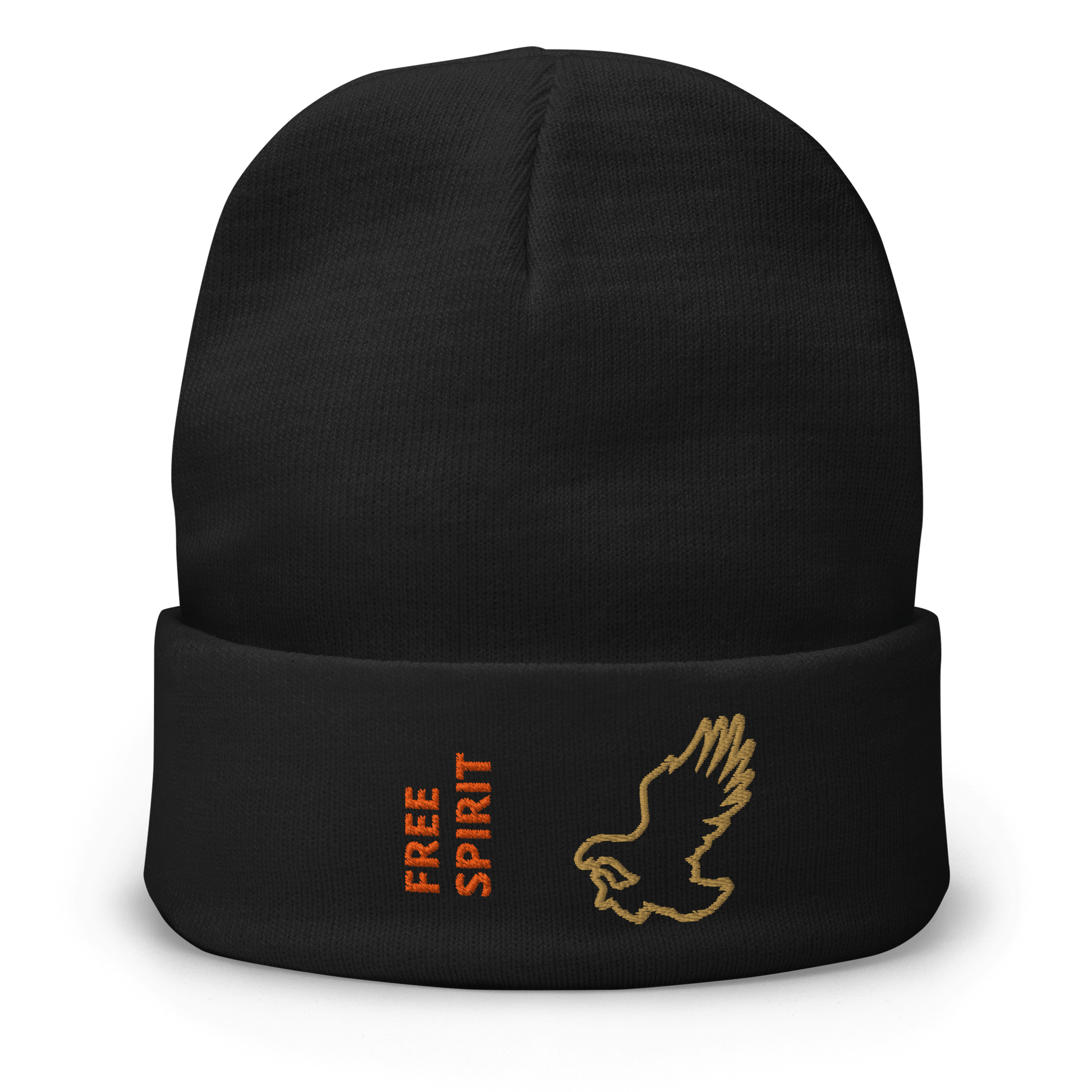 Eagle Beanie – Embroidered Knit Hat with Custom Text featuring a cool eagle design and 'FREE SPIRIT' text.