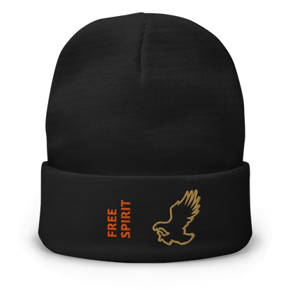 Eagle Beanie – Embroidered Knit Hat with Custom Text featuring a cool eagle design and 'FREE SPIRIT' text.