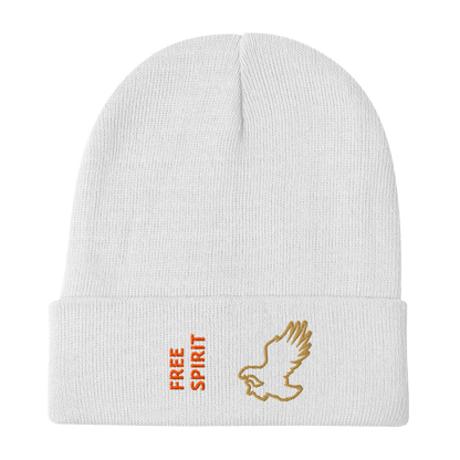Eagle Beanie – Embroidered Knit Hat with Custom Text featuring a bold eagle and 'FREE SPIRIT' design.
