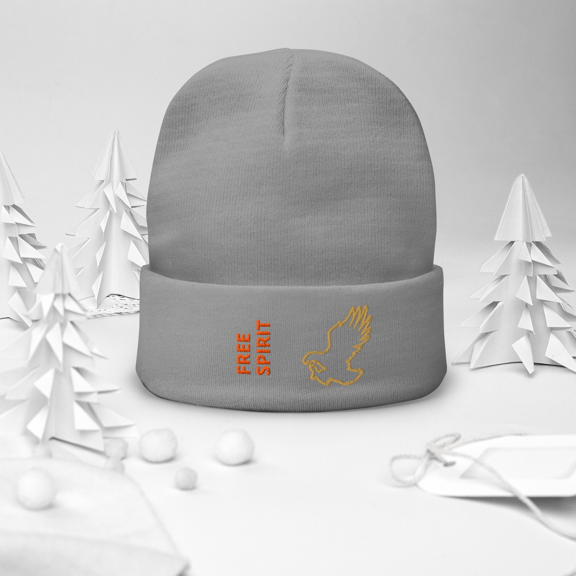 Eagle Beanie – Embroidered Knit Hat with Custom Text featuring a Free Spirit design.
