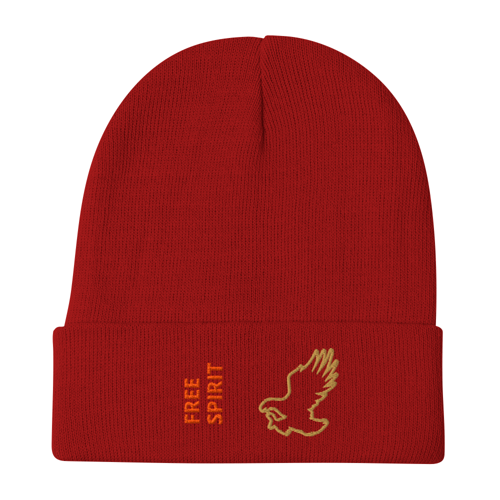 Eagle Beanie – Embroidered Knit Hat with Custom Text featuring a bold eagle and 'FREE SPIRIT' embroidery.