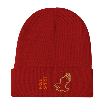 Eagle Beanie – Embroidered Knit Hat with Custom Text featuring a bold eagle and 'FREE SPIRIT' embroidery.