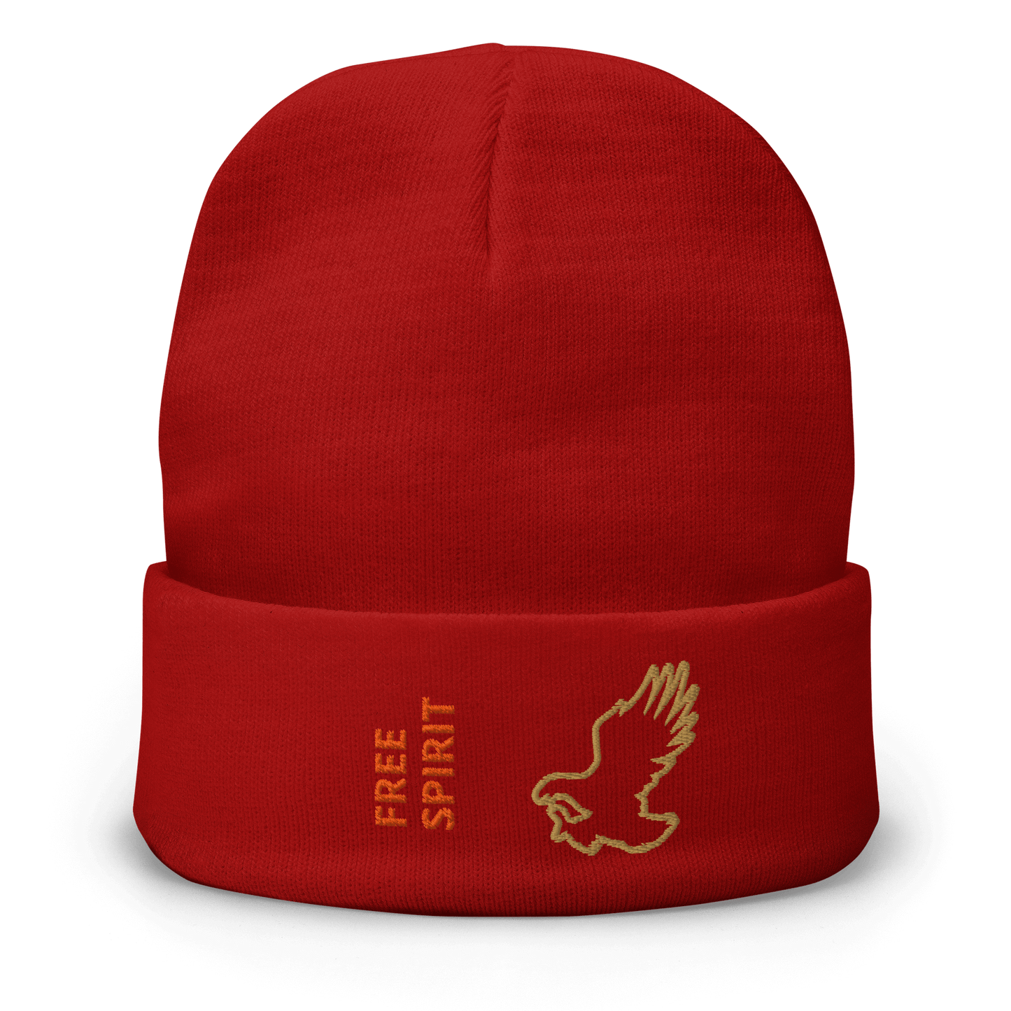 Eagle Beanie – Embroidered Knit Hat with Custom Text featuring bold eagle design and 'FREE SPIRIT' text in vibrant colors.