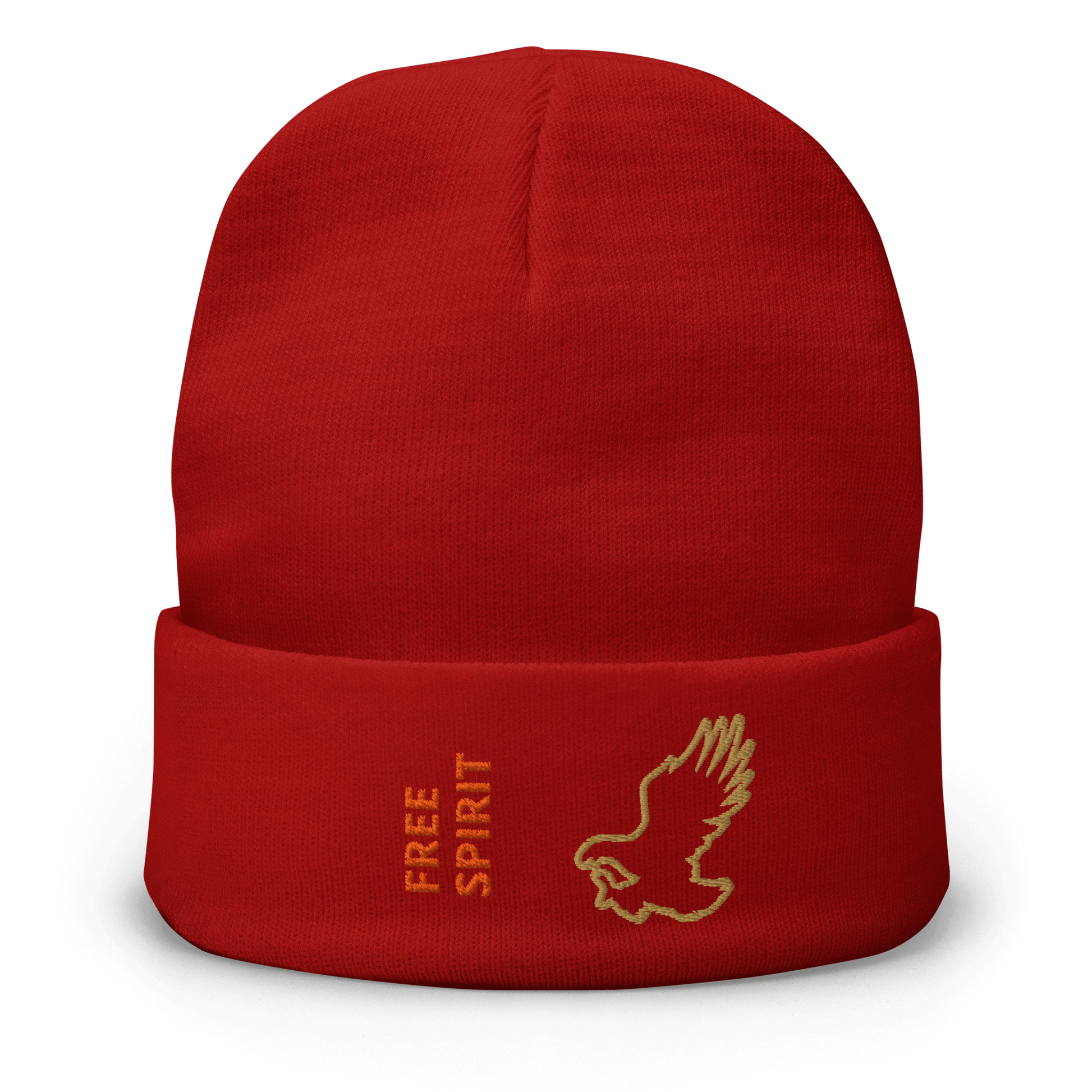 Eagle Beanie – Embroidered Knit Hat with Custom Text featuring bold eagle design and 'FREE SPIRIT' text in vibrant colors.