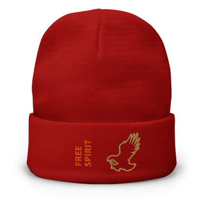 Eagle Beanie – Embroidered Knit Hat with Custom Text featuring bold eagle design and 'FREE SPIRIT' text in vibrant colors.