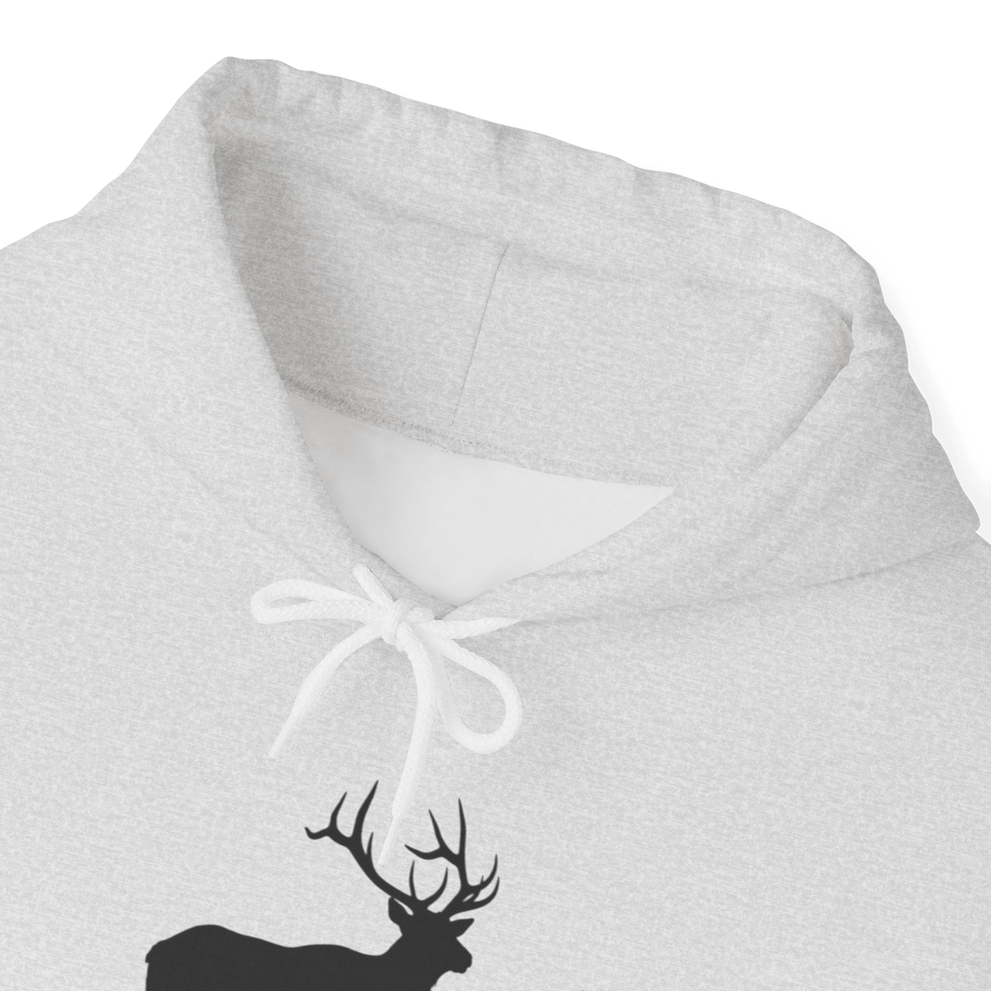 Elk Hunting Hoodie – Custom Mantra Outdoorsmen Gift Sweatshirt with elk silhouette design and drawstring.