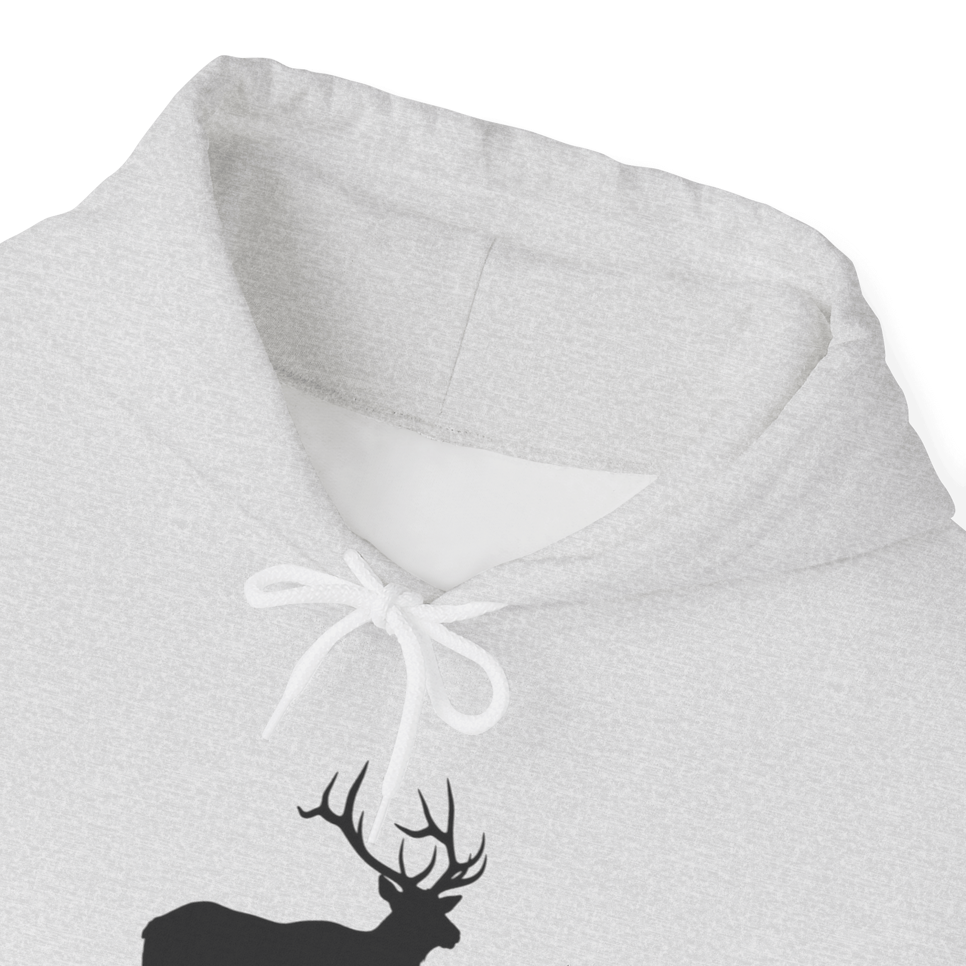 Elk Hunting Hoodie – Custom Mantra Outdoorsmen Gift Sweatshirt with elk silhouette design and drawstring.