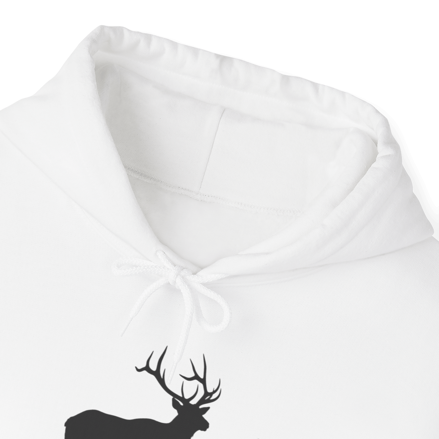 Elk Hunting Hoodie – Custom Mantra Outdoorsmen Gift Sweatshirt with elk graphic and drawstring detail.