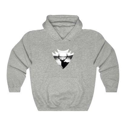 Elk Hunting Hoodie – Custom Mantra Outdoorsmen Gift Sweatshirt with elk artwork in a grey sweatshirt.