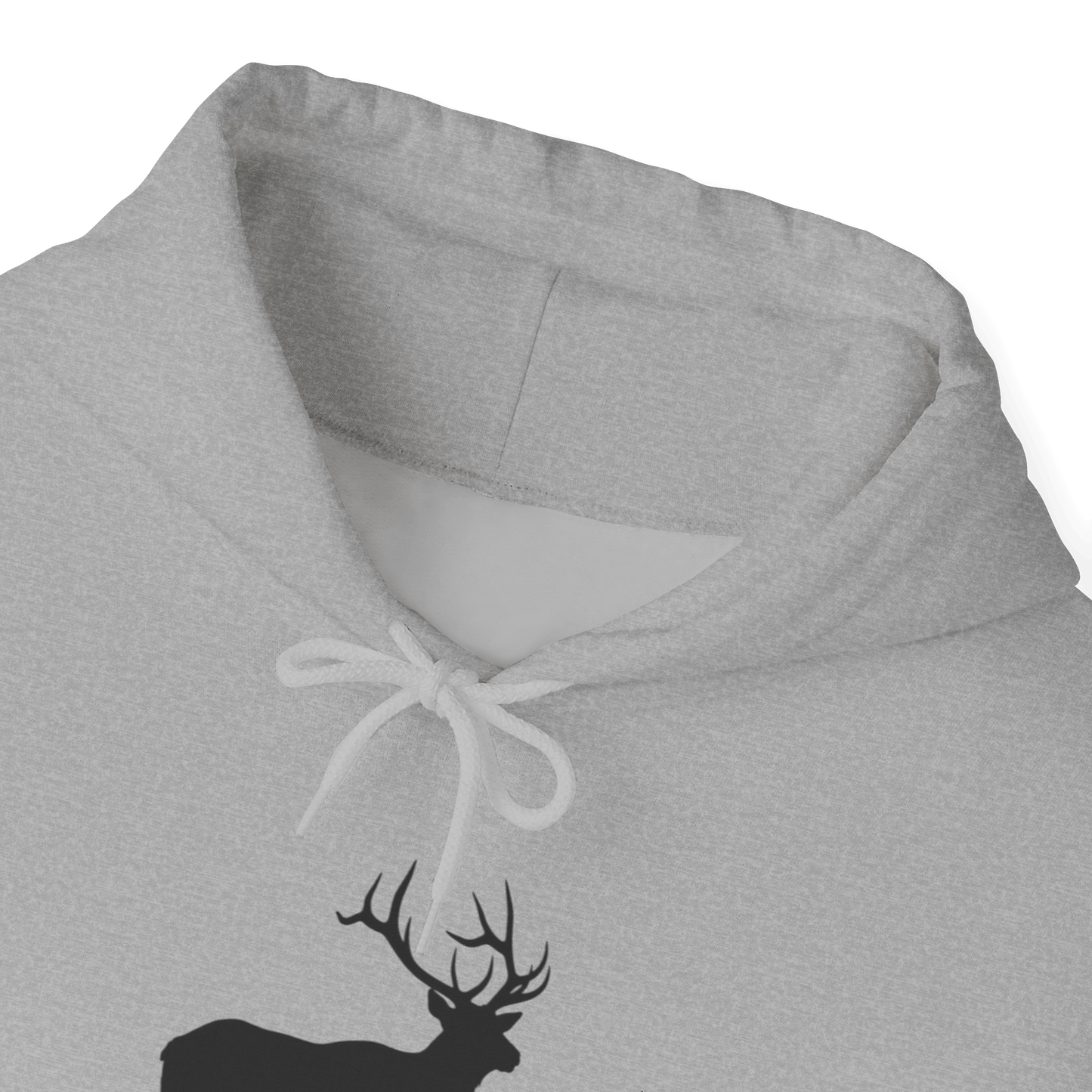Elk Hunting Hoodie – Custom Mantra Outdoorsmen Gift Sweatshirt featuring elk artwork on a grey sweatshirt.