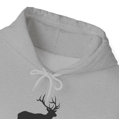Elk Hunting Hoodie – Custom Mantra Outdoorsmen Gift Sweatshirt featuring elk artwork on a grey sweatshirt.