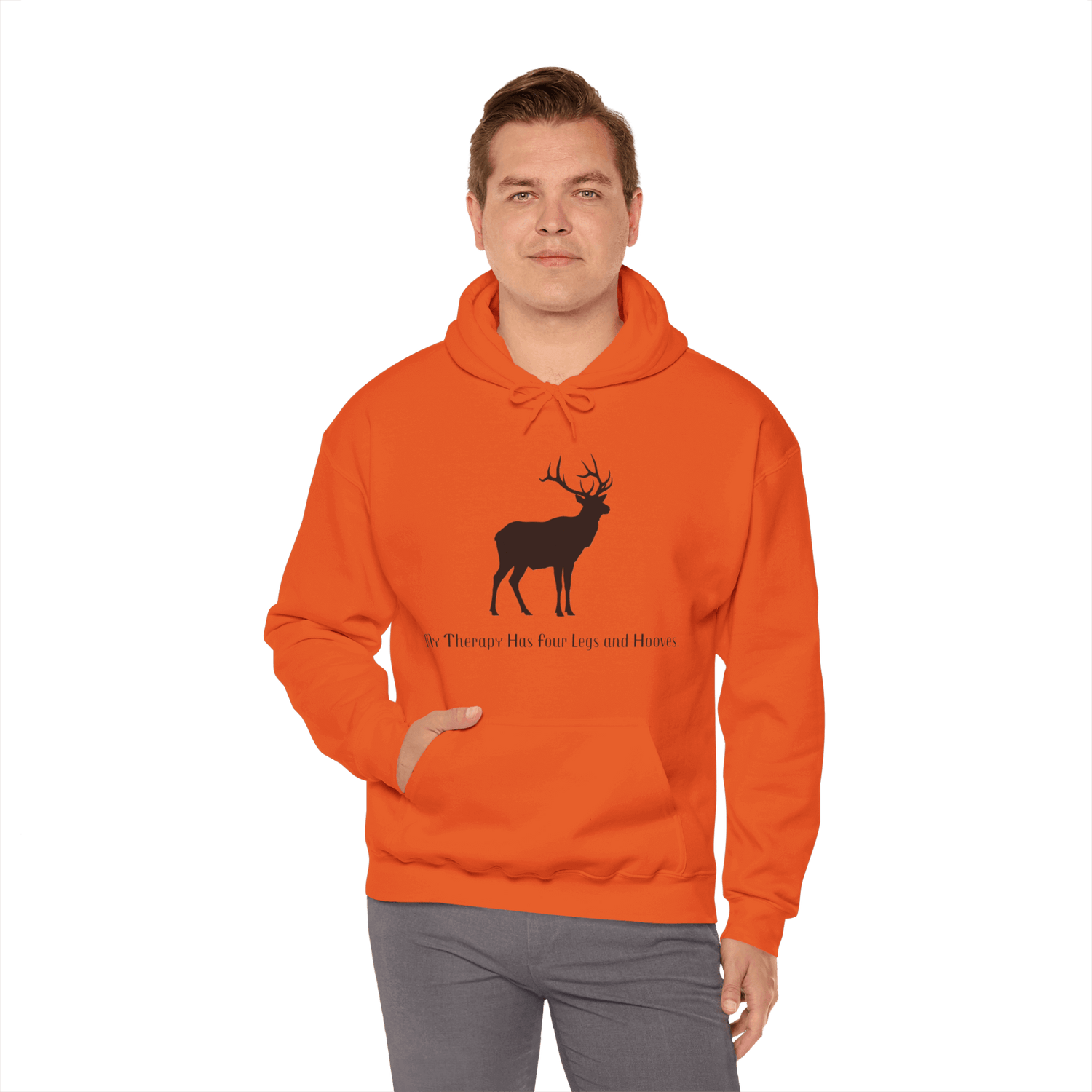 Elk Hunting Hoodie – Custom Mantra Outdoorsmen Gift Sweatshirt featuring an elk design and text about therapy.