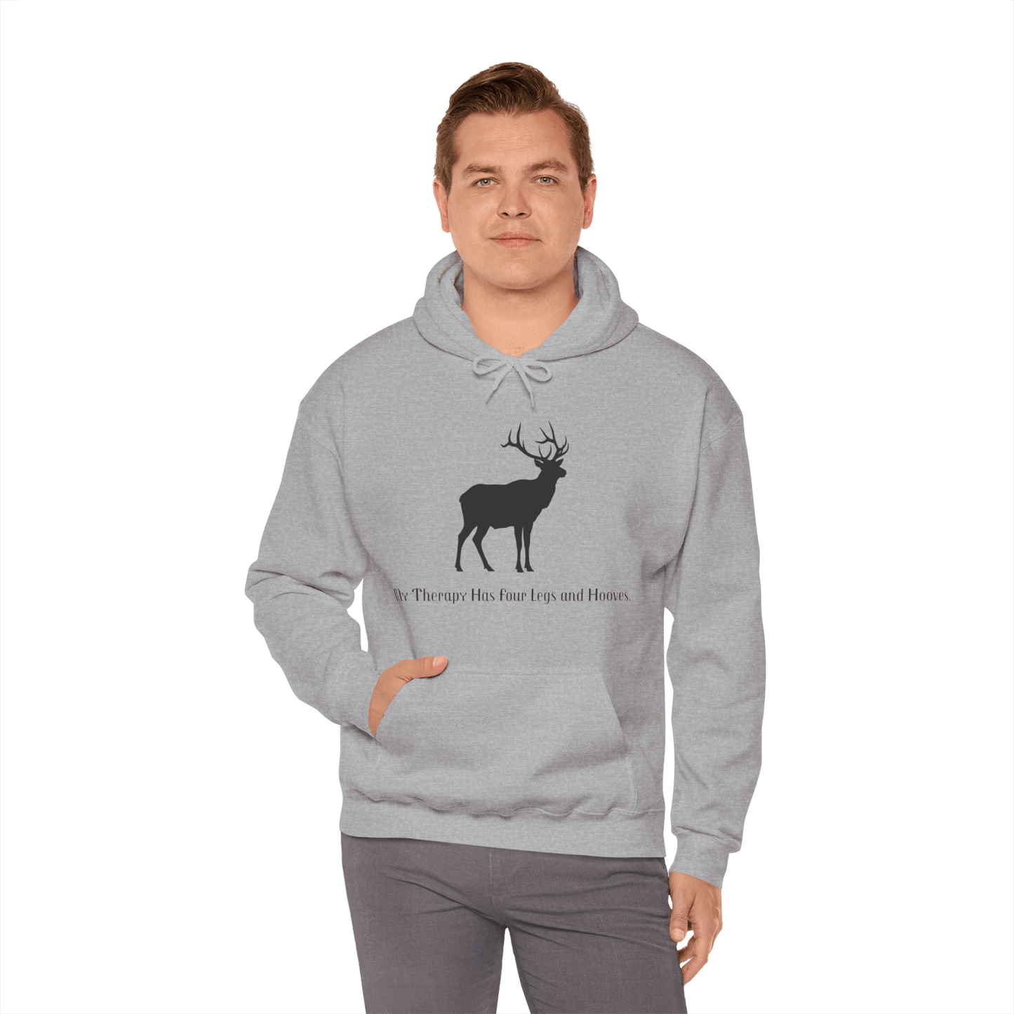Elk Hunting Hoodie – Custom Mantra Outdoorsmen Gift Sweatshirt featuring elk silhouette and therapy quote.