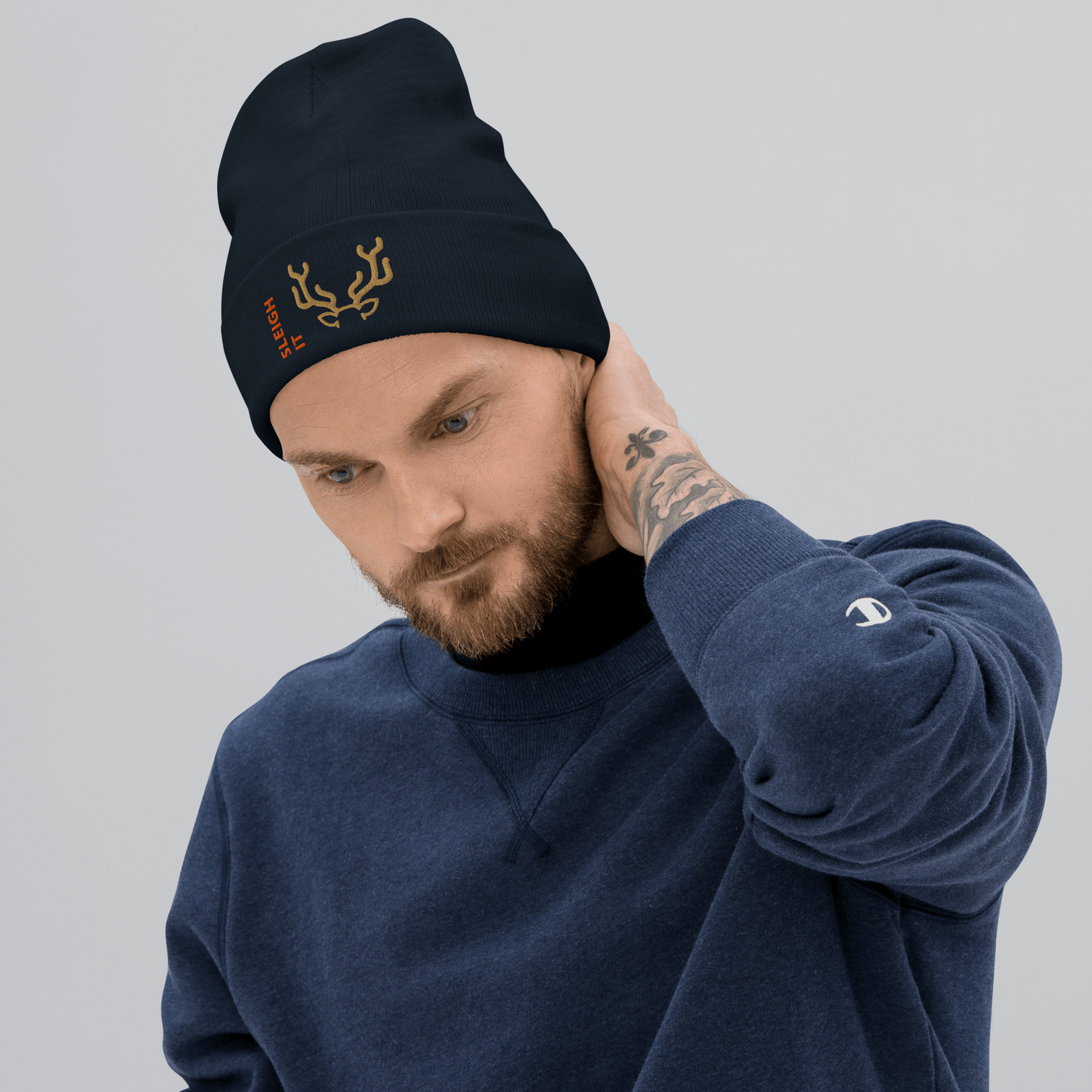 Embroidered Beanie – Cozy Personalized Winter Hat worn by a man in a casual outfit.