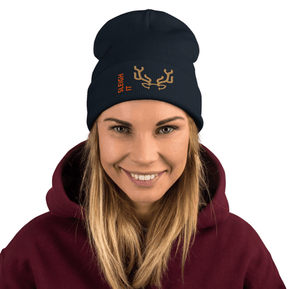 Embroidered Beanie – Cozy Personalized Winter Hat showcasing a stylish design with a playful slogan.