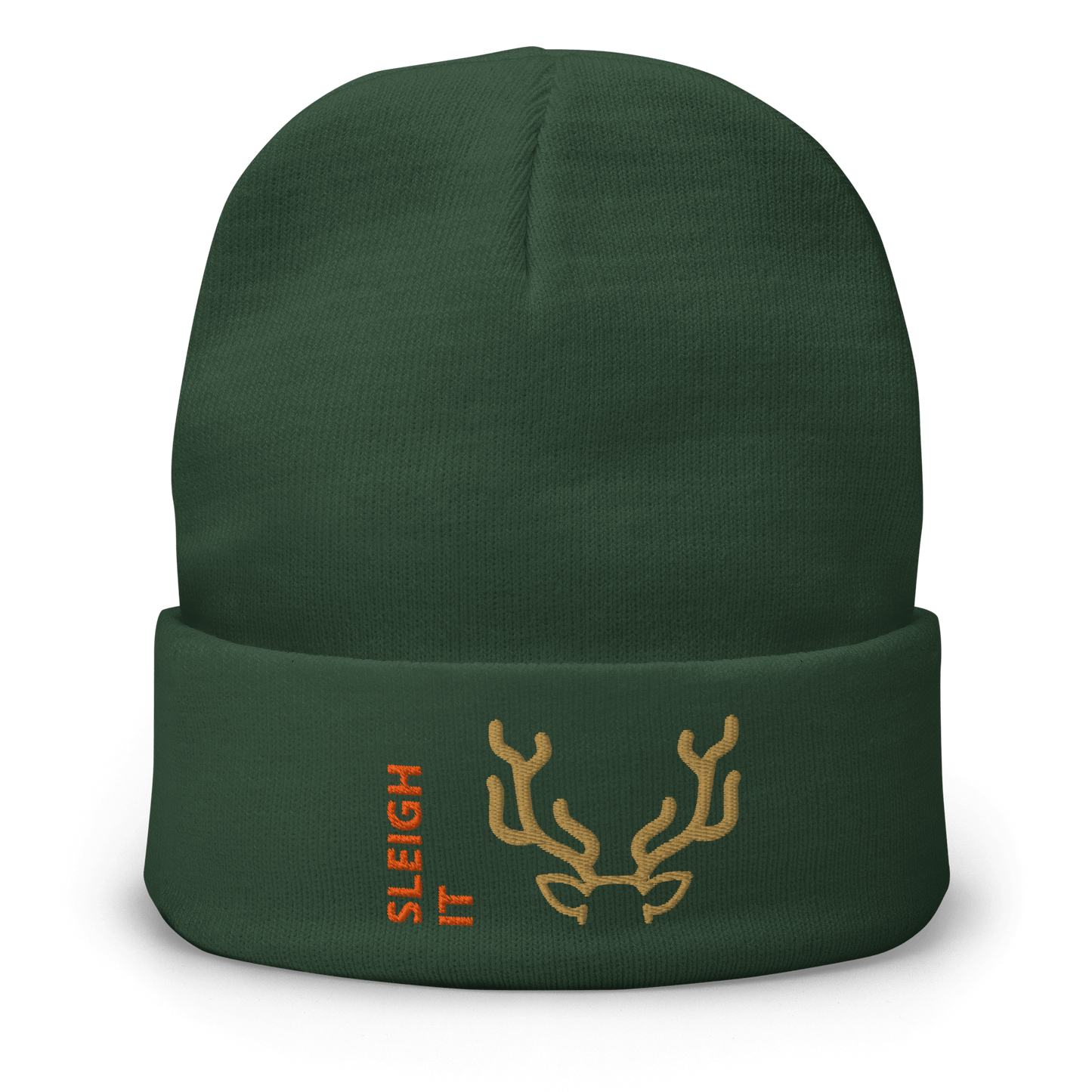 Embroidered Beanie – Cozy Personalized Winter Hat with sleigh design and antlers