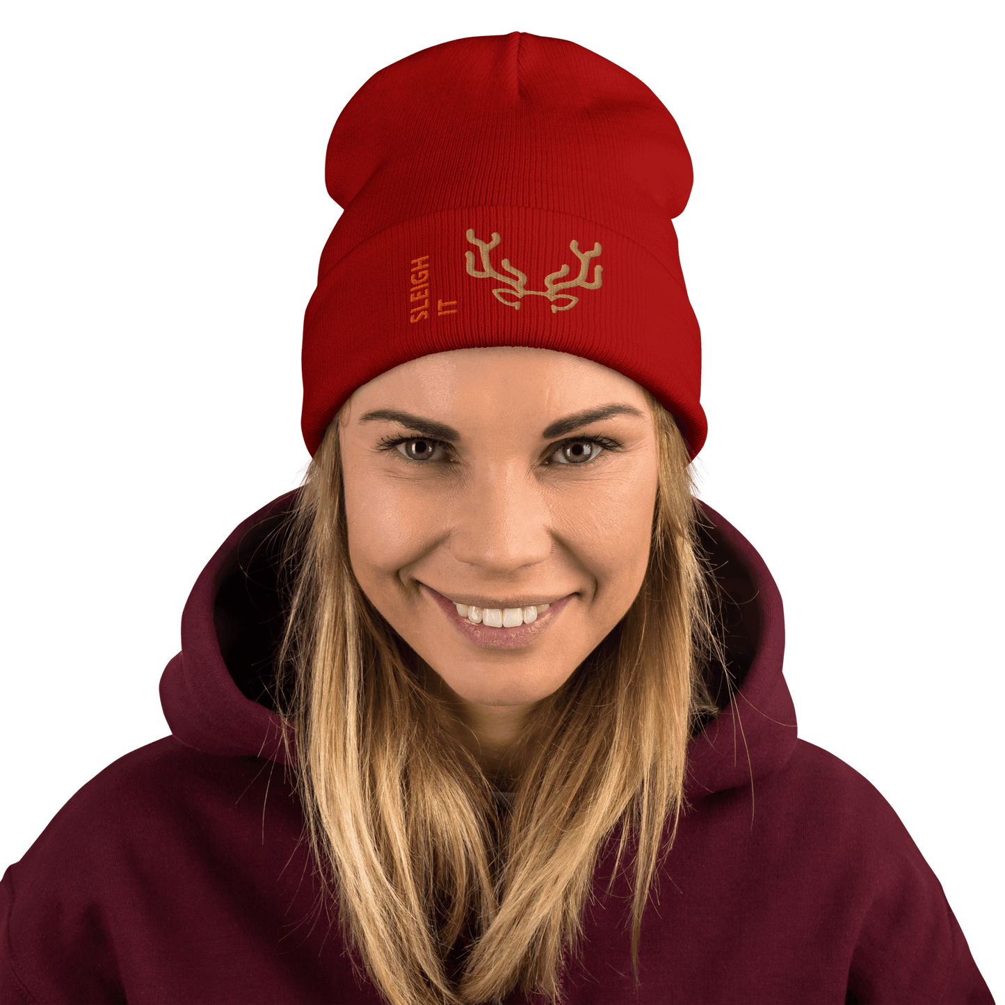 Embroidered Beanie – Cozy Personalized Winter Hat in red with festive design