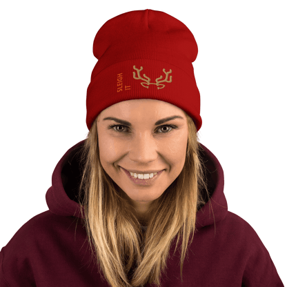 Embroidered Beanie – Cozy Personalized Winter Hat in red with festive design