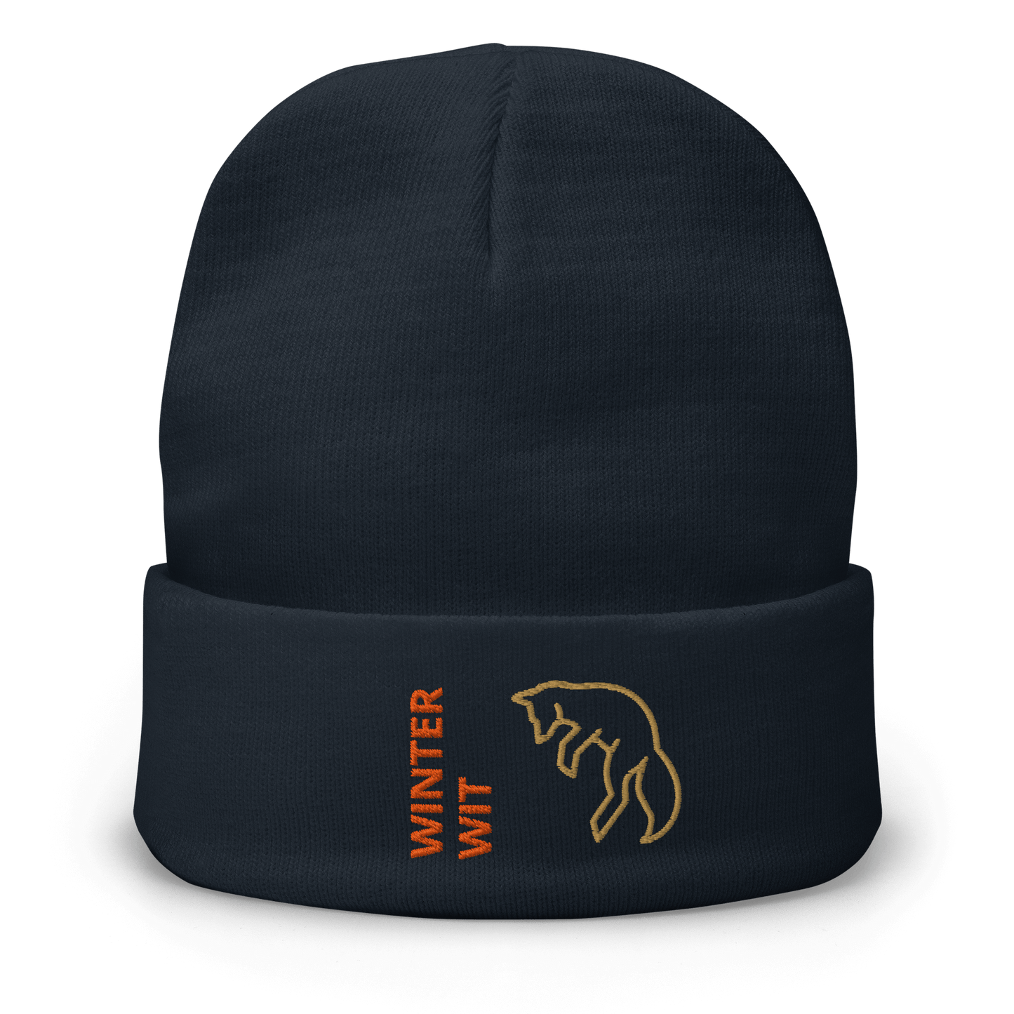 Fox Beanie – Embroidered Knit Hat with Custom Text featuring a playful fox design and 'WINTER WIT' embroidery.