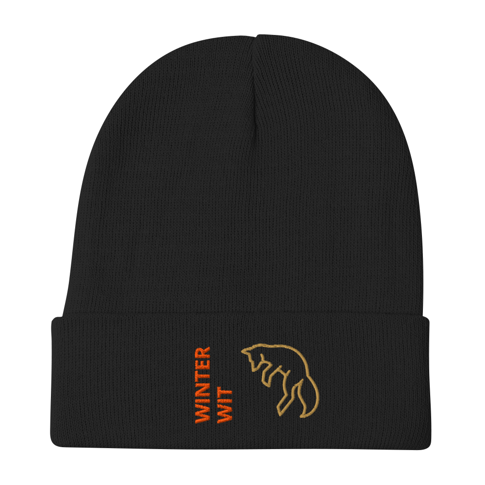 Fox Beanie – Embroidered Knit Hat with Custom Text featuring a playful fox design.