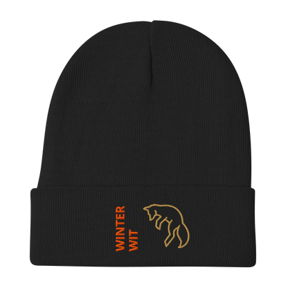 Fox Beanie – Embroidered Knit Hat with Custom Text featuring a playful fox design.