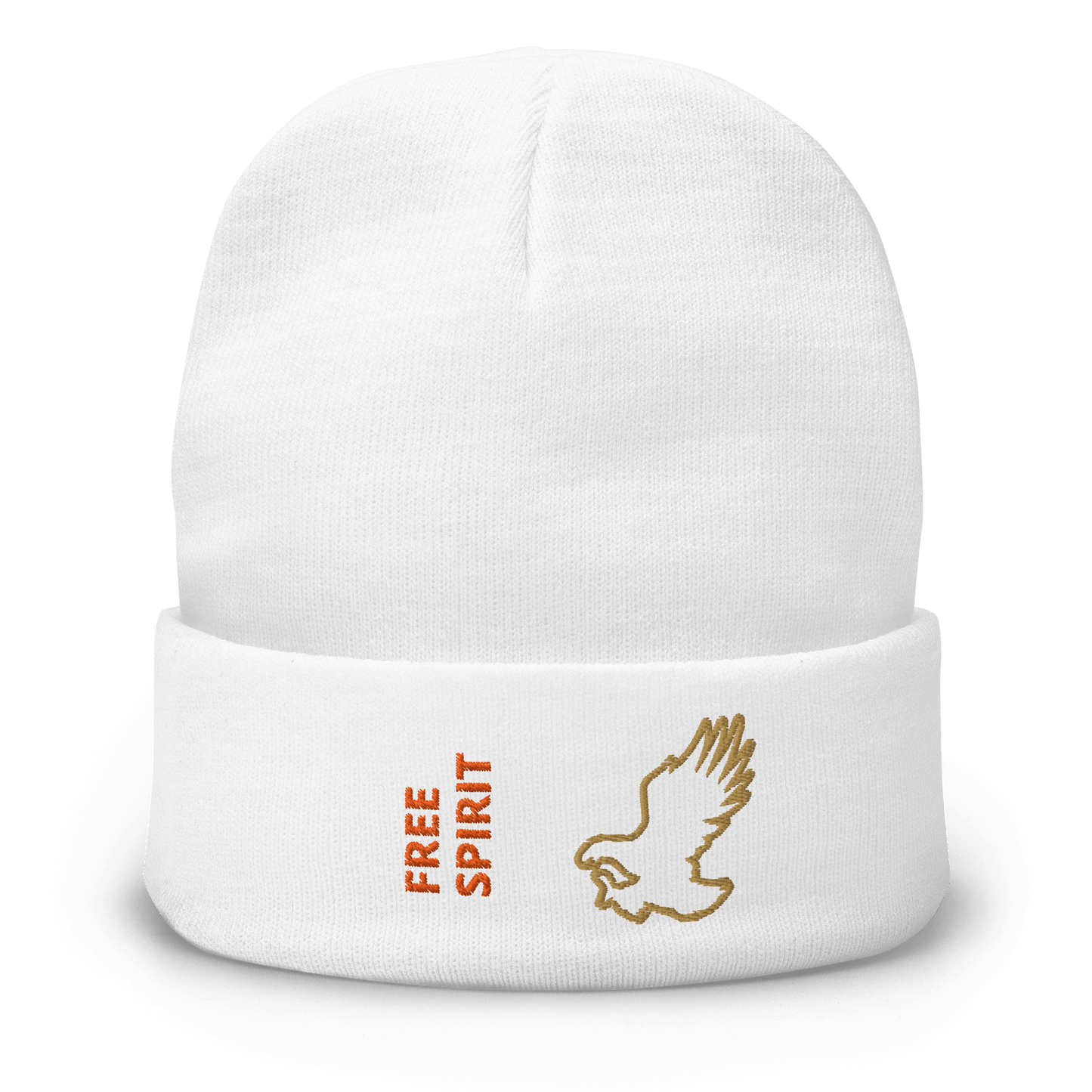 Eagle Beanie – Embroidered Knit Hat with Custom Text featuring a free spirit design.
