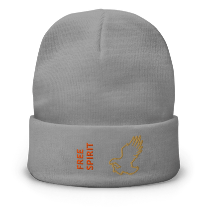 Eagle Beanie – Embroidered Knit Hat with Custom Text showing a cozy hat with a free spirit design.