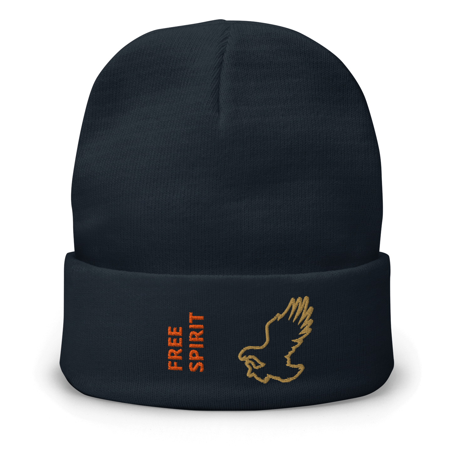 Eagle Beanie – Embroidered Knit Hat with Custom Text featuring a bold eagle and 'FREE SPIRIT' embroidery.