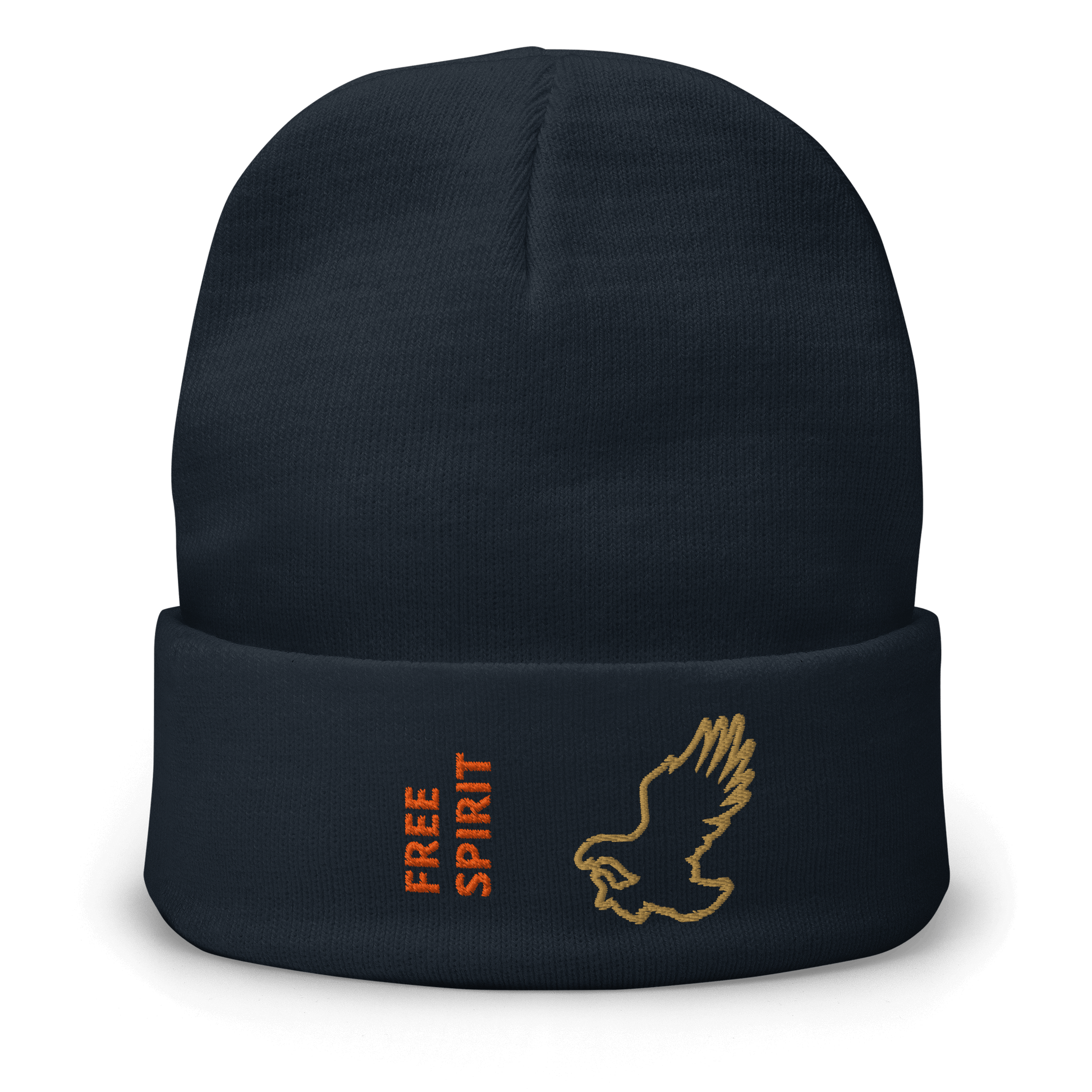 Eagle Beanie – Embroidered Knit Hat with Custom Text featuring a bold eagle and 'FREE SPIRIT' embroidery.