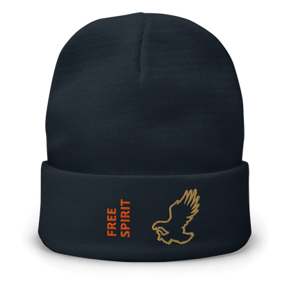 Eagle Beanie – Embroidered Knit Hat with Custom Text featuring a bold eagle and 'FREE SPIRIT' embroidery.