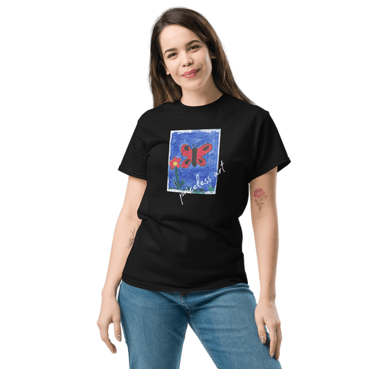 Freestyle Unisex T-Shirt – Upload Photos, Add Text & Emojis Your Way with a unique butterfly design.