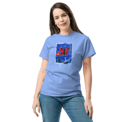 Freestyle Unisex T-Shirt – Upload Photos, Add Text & Emojis Your Way with a colorful butterfly design
