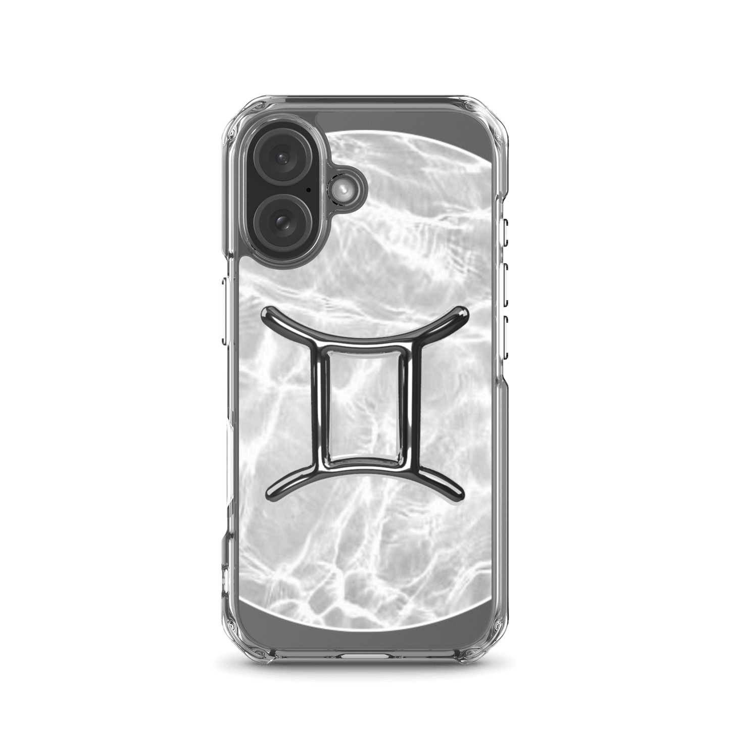 Gemini Magsafe clear iPhone case with marble metallic design, blending cosmic style and durable protection.