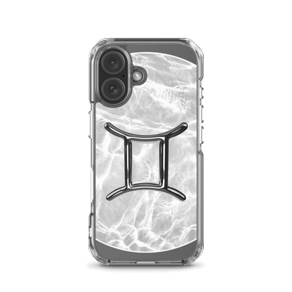 Gemini Magsafe clear iPhone case with marble metallic design, blending cosmic style and durable protection.