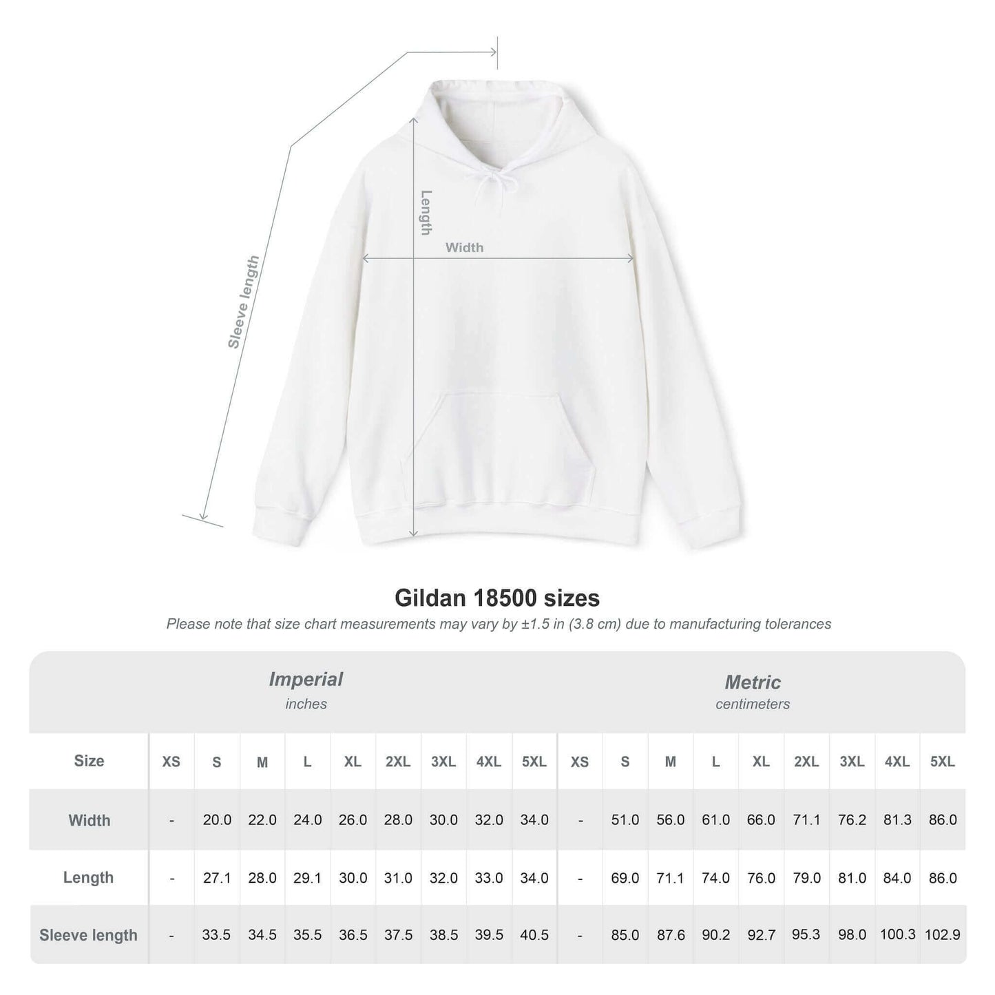 Elk Hunting Hoodie – Custom Mantra Outdoorsmen Gift Sweatshirt size chart and measurement details.