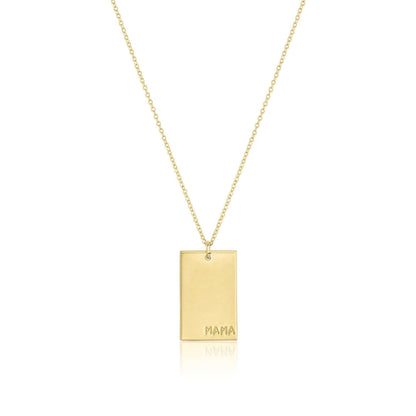Goldie MAMA Necklace – Hand-Stamped 14k Gold-Filled Pendant displayed on a 20" chain with a rectangular pendant.